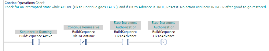 CODESYS V3.5 ladder diagram resetting OK to Advance when an active sequence loses OK to Continue.